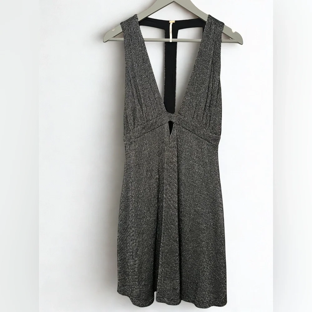 Free People Silver Black and Silver Dance Of The Night Midi Dress Size M - Picture 2 of 9